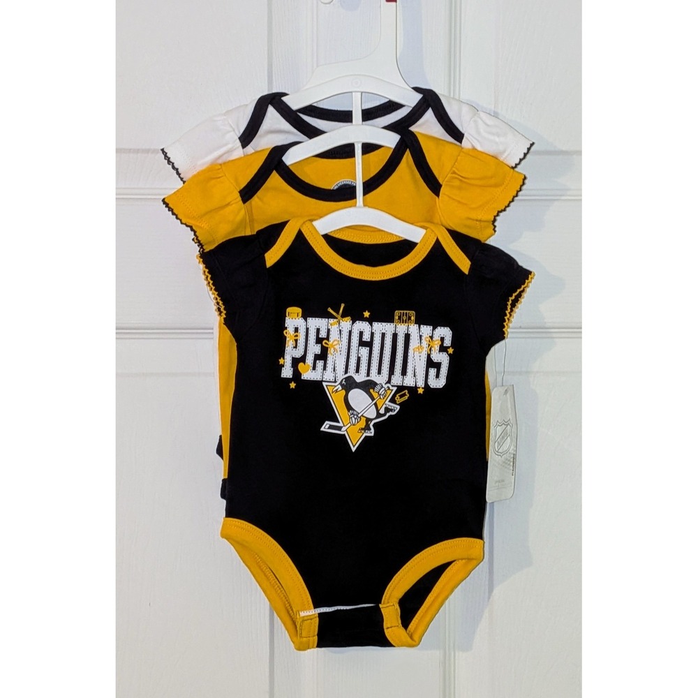 NHL Pittsburgh Penguins Bodysuit 3-Pack Short Sleeve‎ Infant Baby 3/6M NWT - Picture 3 of 9